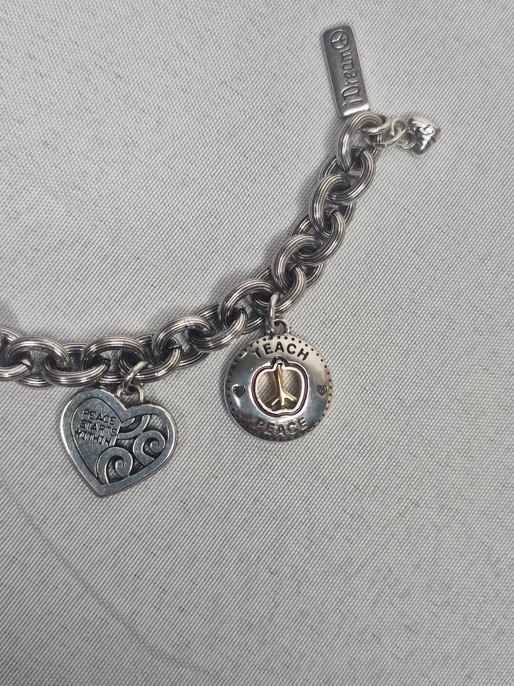 Brighton Vintage Silver Peace Charm Bracelet EUC